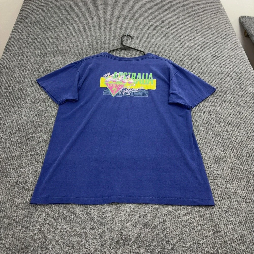 Vintage Guess T Shirt Men L Blue Cotton Australia Kangaroo Graphic Single Stitch - Picture 5 of 7